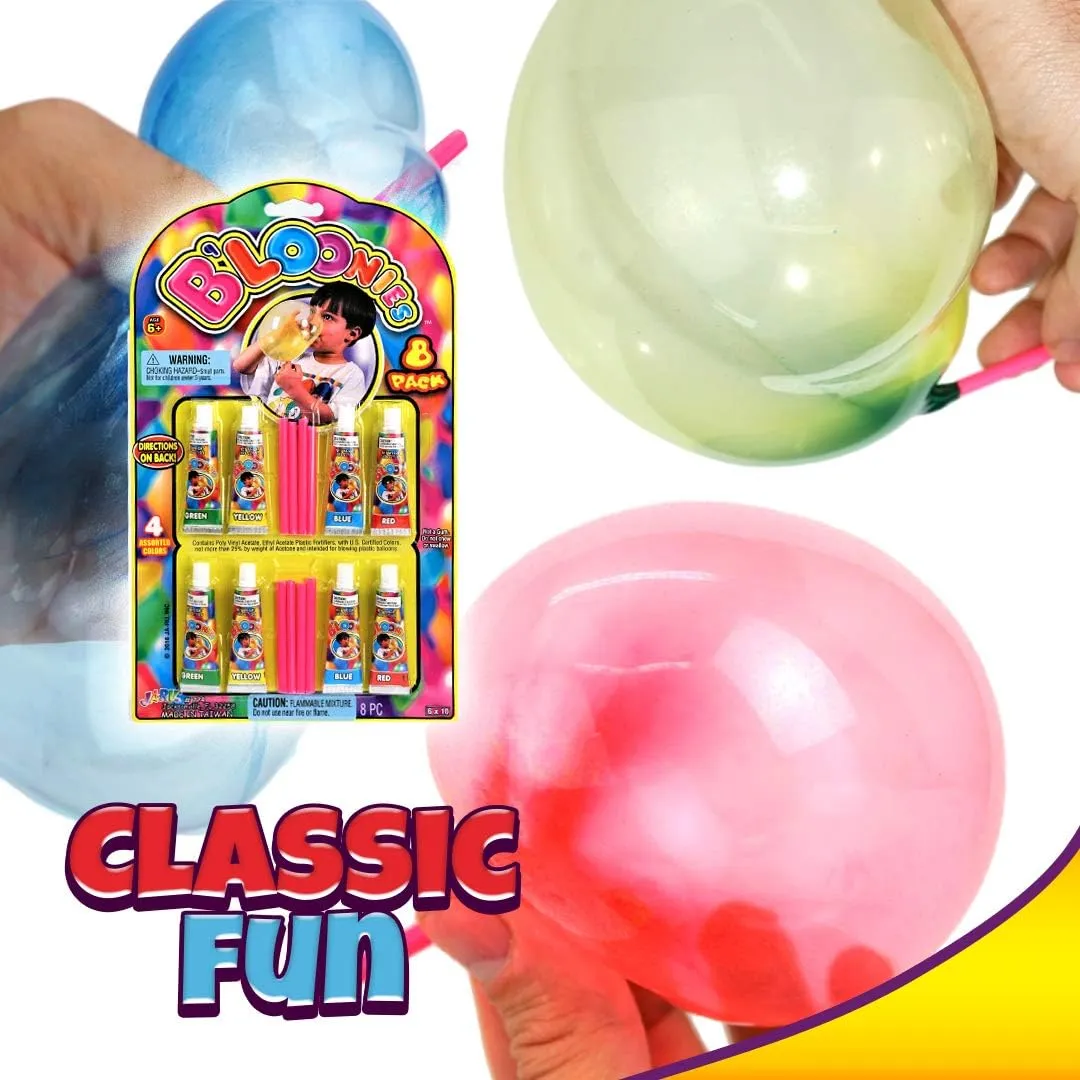 JA-RU Original Bloonies Plastic Bubbles Kids Toys (24 Pack, 192 Tube) Blow up Balloons w/Straw. Retro Classic Fidget Toy Pack. Bulk Party Favors & Birthday Party Supplies. 774-24p