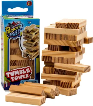 JA-RU Real Wood Mini Tumble Tower Classic Game (12 Sets) Travel Size 4 Inch. Tumbling Tower Stacking Blocks Toy Party Favors Board Games. 3276-12p