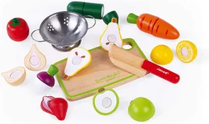 Janod Fruits & Vegetable Maxi Set - Wooden Sliceable Play Food - 13 Piece Set - Ages 3  - J06607