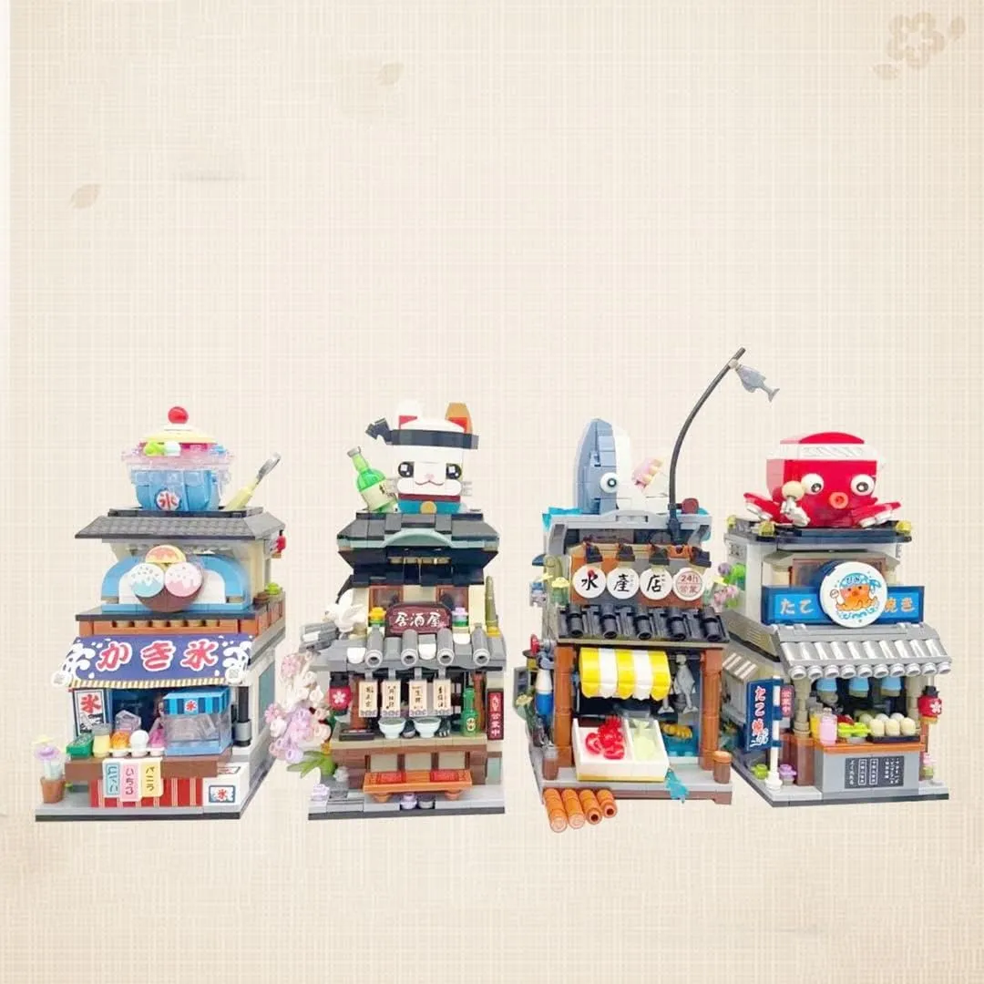 Japanese Street View Izakaya Shop Mini Building Blocks, MOC Creative DIY Simulation Architecture, 789 Pcs Mini Simulation Architecture Construction Toy