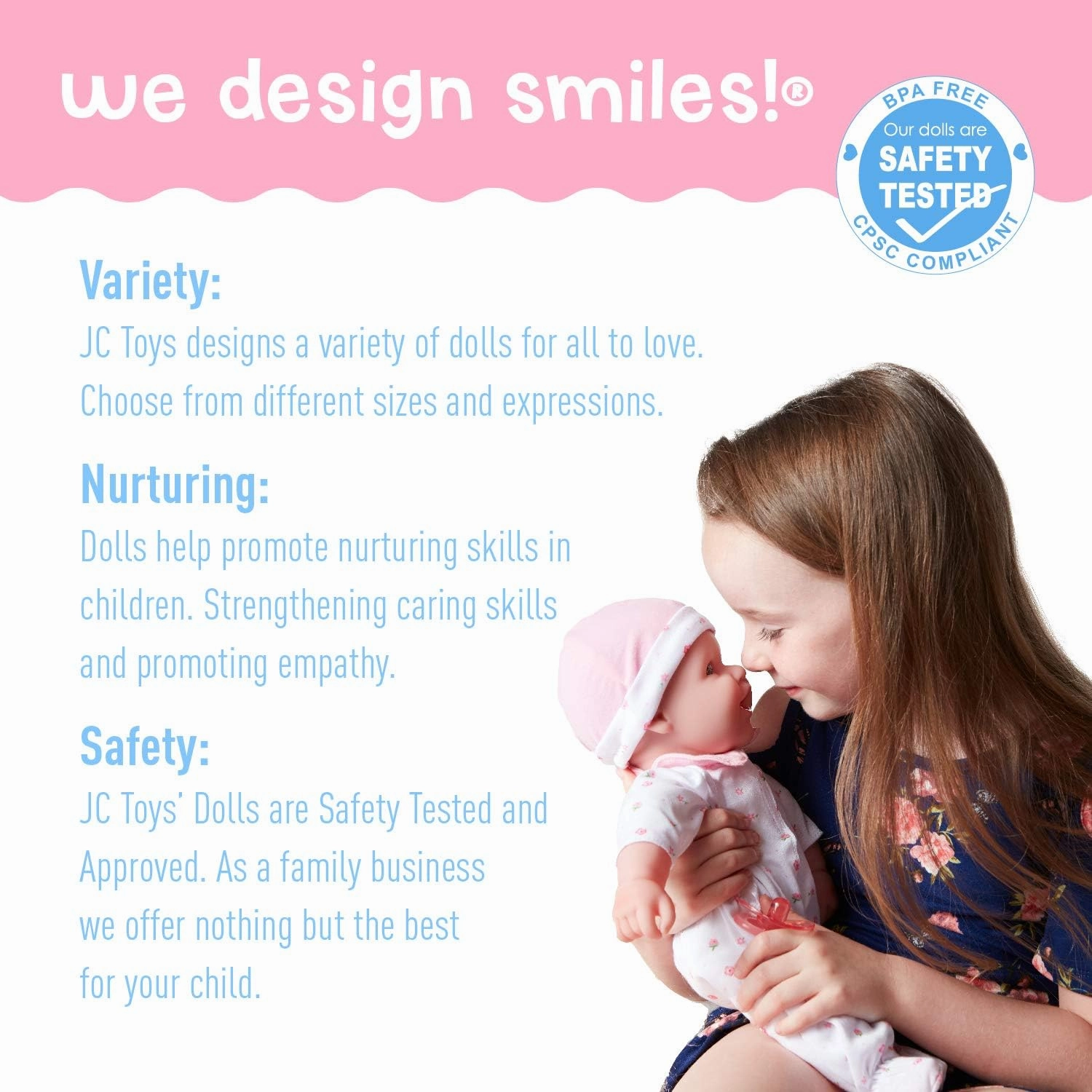 JC Toys - La Baby | Caucasian 16-inch Medium Soft Body Baby Doll | Washable | Removable Pink Outfit w/Hat and Pacifier | for Children 12 Months  