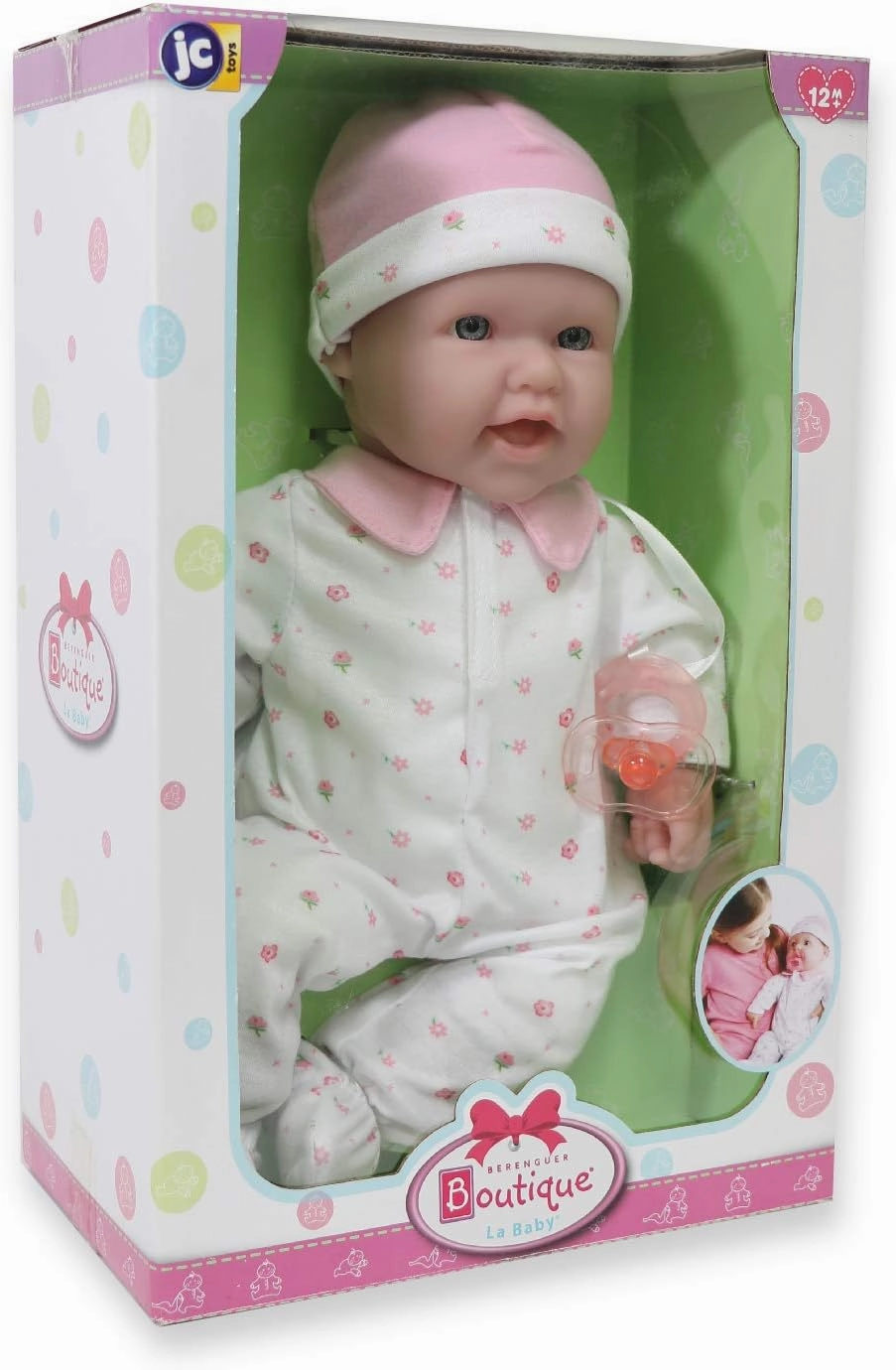 JC Toys - La Baby | Caucasian 16-inch Medium Soft Body Baby Doll | Washable | Removable Pink Outfit w/Hat and Pacifier | for Children 12 Months  