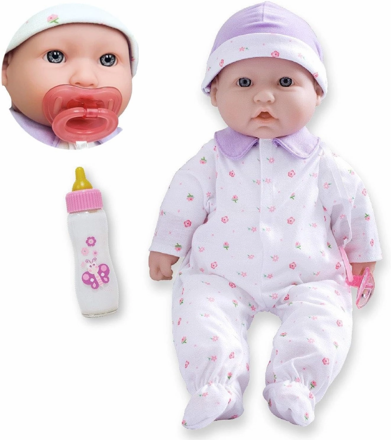 JC Toys - La Baby | Caucasian 16-inch Medium Soft Body Baby Doll | Washable | Removable Purple Outfit w/Hat and Pacifier | for Children 12 Months  
