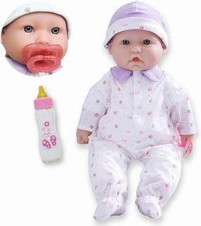 JC Toys - La Baby | Caucasian 16-inch Medium Soft Body Baby Doll | Washable | Removable Purple Outfit w/Hat and Pacifier | for Children 12 Months  