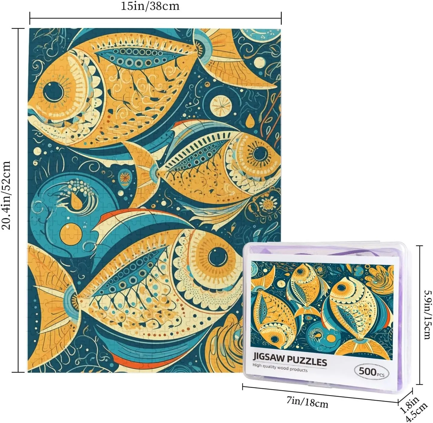 Jigsaw Puzzle from Photos 500 Pieces Personalized Wooden Picture Puzzles Custom Puzzle from Pictures Lively Style Fish Puzzles for Adults Family Birthday Valentine's Day Gifts