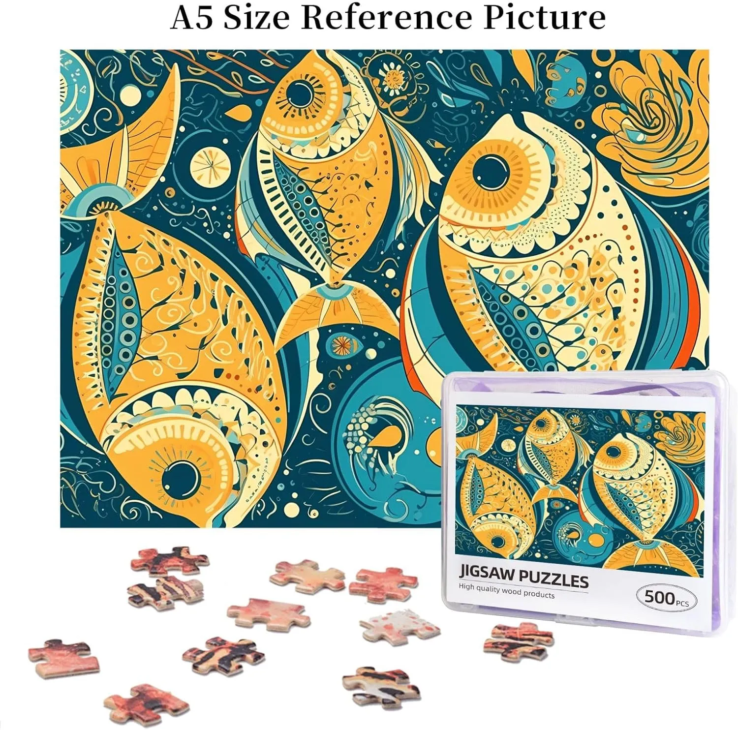Jigsaw Puzzle from Photos 500 Pieces Personalized Wooden Picture Puzzles Custom Puzzle from Pictures Lively Style Fish Puzzles for Adults Family Birthday Valentine's Day Gifts