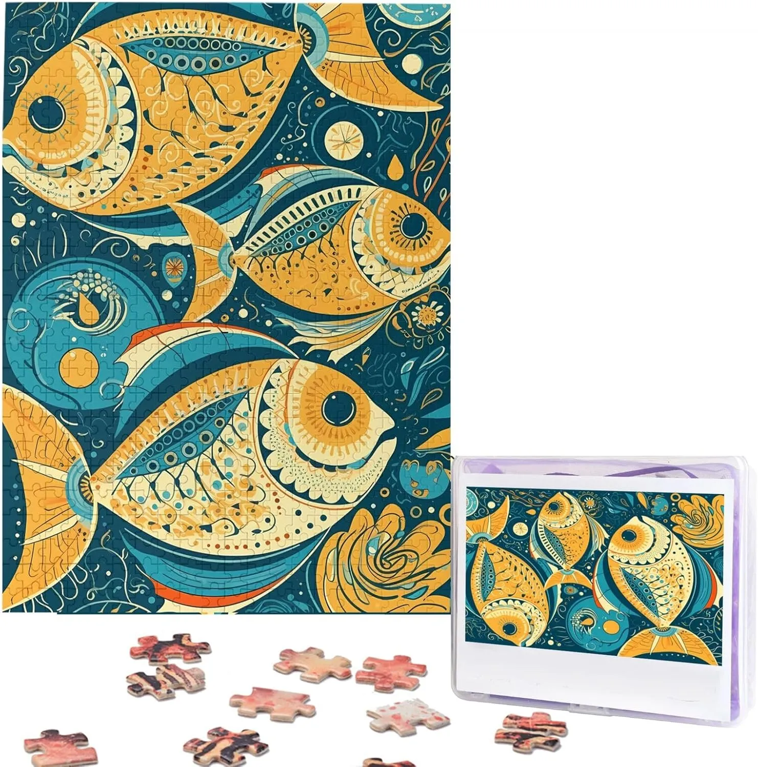 Jigsaw Puzzle from Photos 500 Pieces Personalized Wooden Picture Puzzles Custom Puzzle from Pictures Lively Style Fish Puzzles for Adults Family Birthday Valentine's Day Gifts