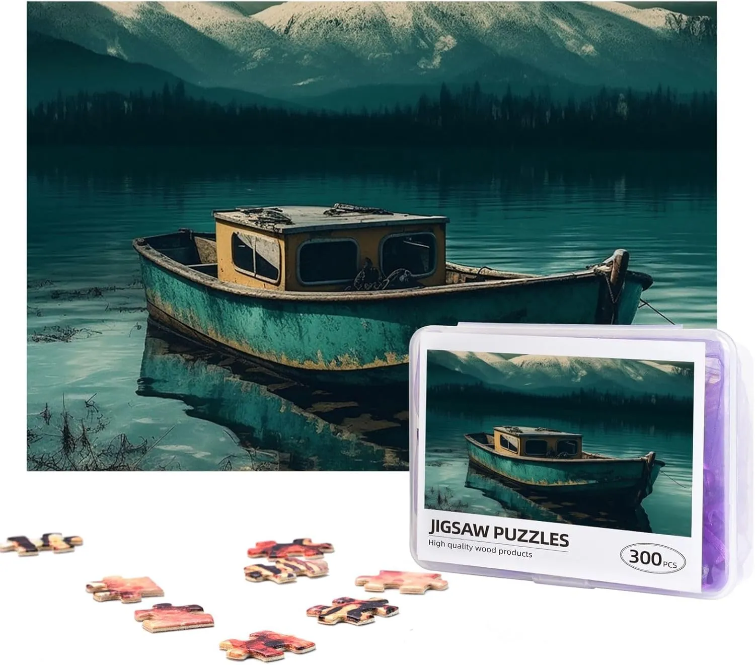 Jigsaw Puzzle Personalized 300 Pieces Puzzles with Storage Bag Boat on Lake Photos Puzzles Wooden Home Decor Wall Art Custom Picture Puzzle Gift for Wedding Birthday Couple Lovers 10.2"x15"