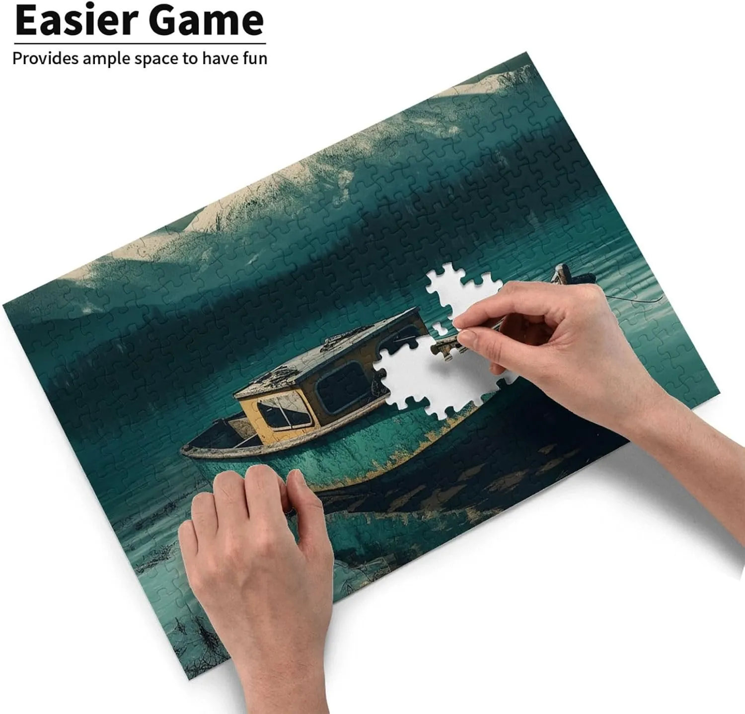 Jigsaw Puzzle Personalized 300 Pieces Puzzles with Storage Bag Boat on Lake Photos Puzzles Wooden Home Decor Wall Art Custom Picture Puzzle Gift for Wedding Birthday Couple Lovers 10.2"x15"