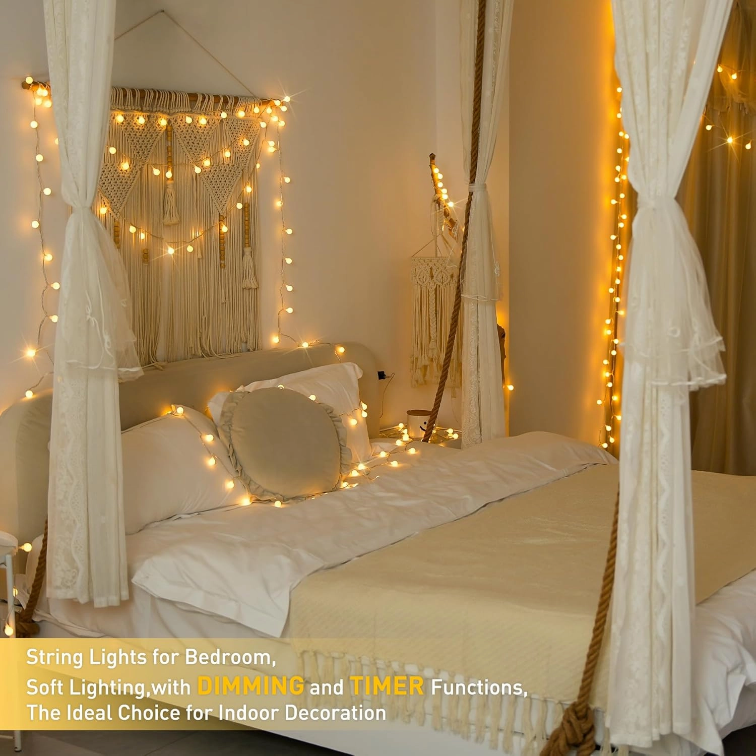 JMEXSUSS 100 LED Connectable Globe String Lights Indoor Bedroom, 33ft Warm White Christmas String Lights Plug in with Remote, 8Mode Hanging Fairy Lights Outdoor for Room Classroom Party Decor