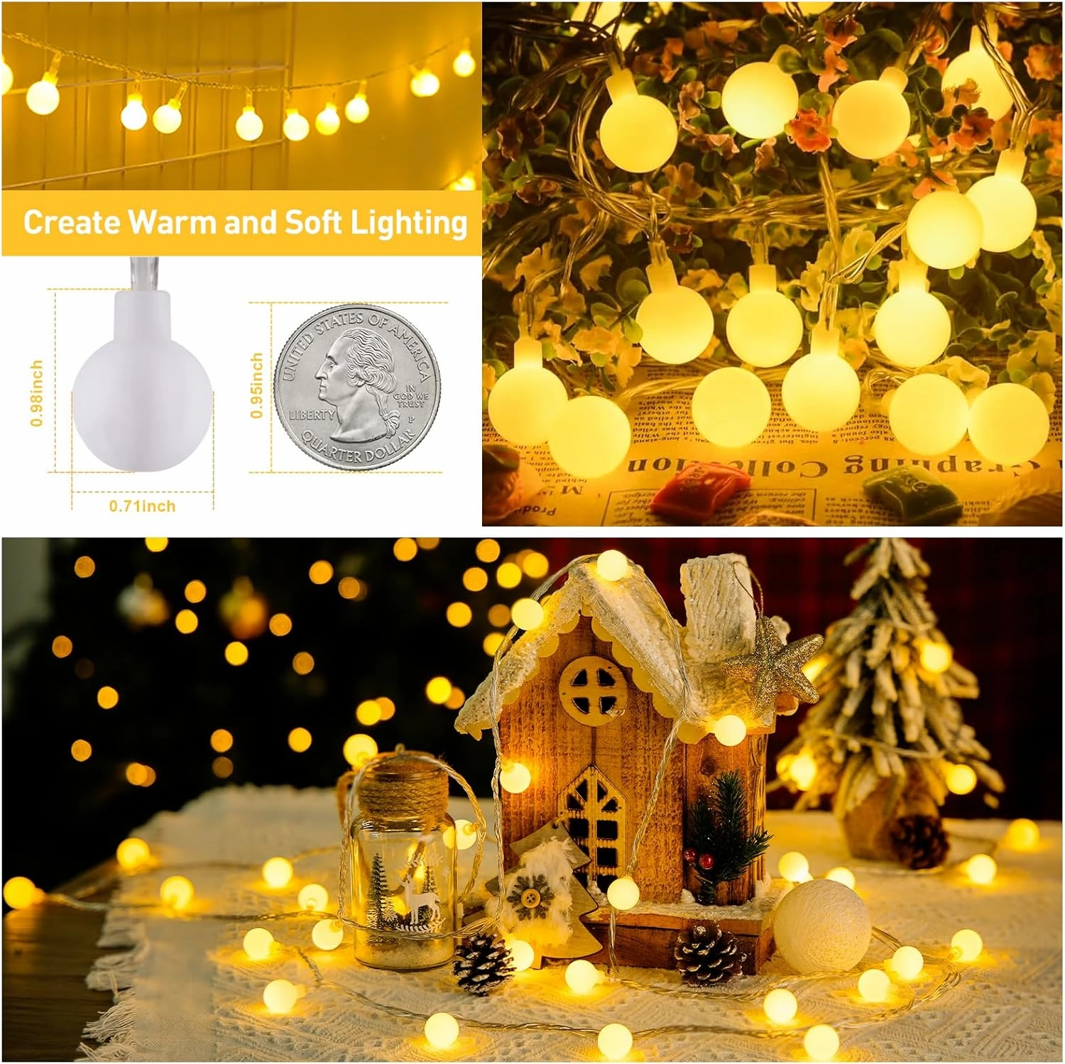 JMEXSUSS 100 LED Connectable Globe String Lights Indoor Bedroom, 33ft Warm White Christmas String Lights Plug in with Remote, 8Mode Hanging Fairy Lights Outdoor for Room Classroom Party Decor