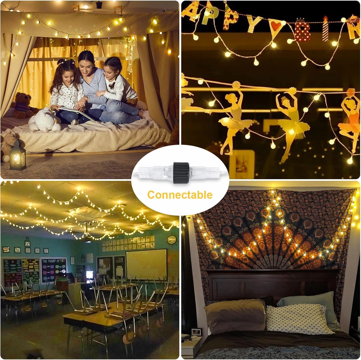 JMEXSUSS 100 LED Connectable Globe String Lights Indoor Bedroom, 33ft Warm White Christmas String Lights Plug in with Remote, 8Mode Hanging Fairy Lights Outdoor for Room Classroom Party Decor