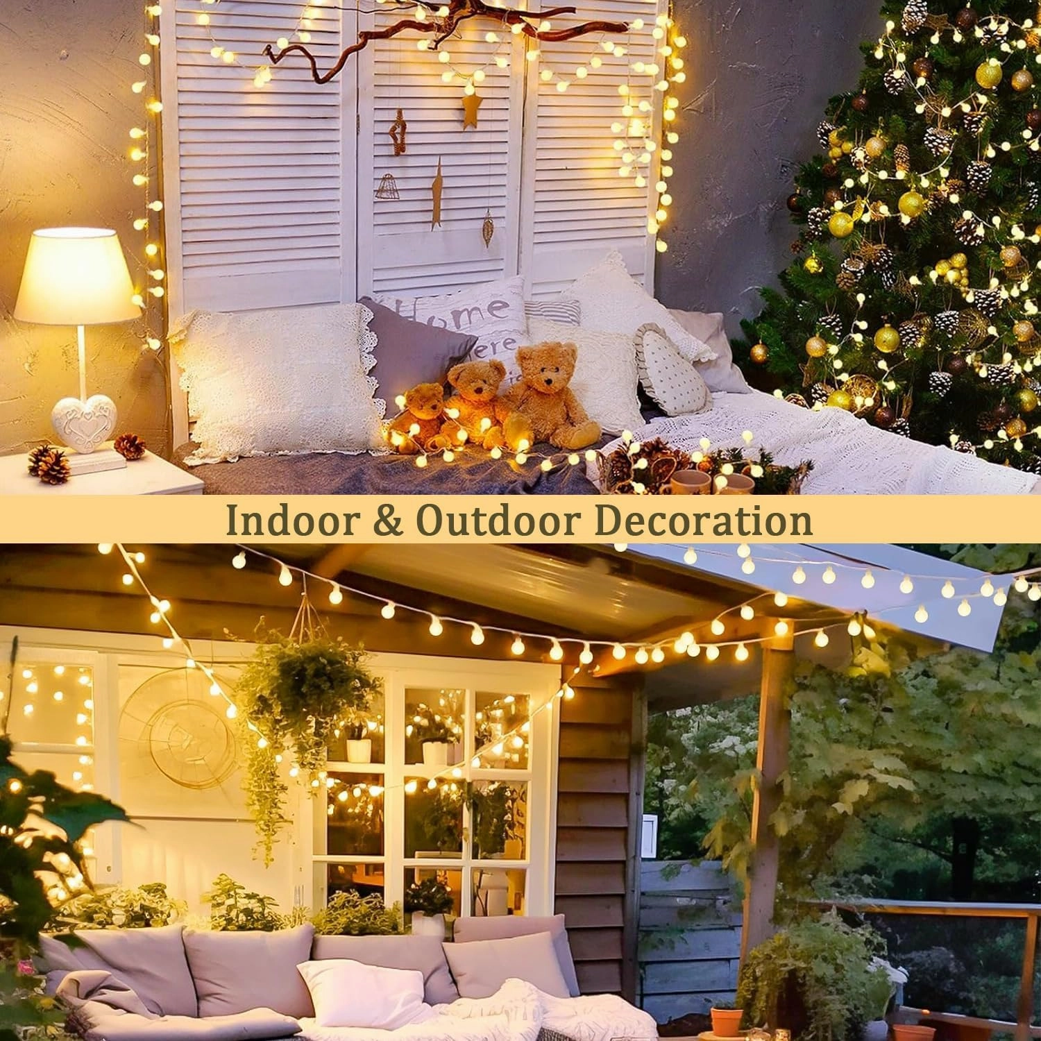 JMEXSUSS 100 LED Connectable Globe String Lights Indoor Bedroom, 33ft Warm White Christmas String Lights Plug in with Remote, 8Mode Hanging Fairy Lights Outdoor for Room Classroom Party Decor