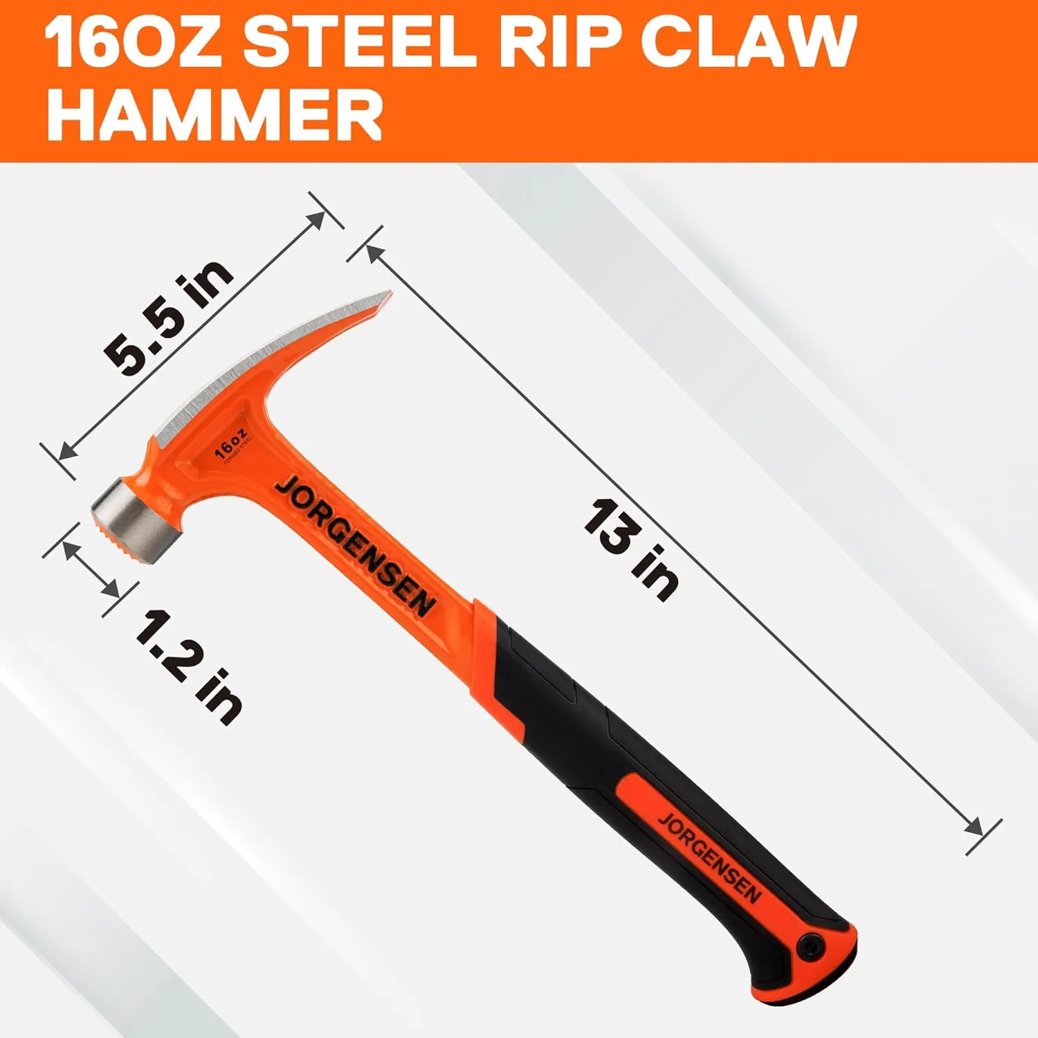 Jorgensen 16 oz Straight Claw Hammer, Rip Claw Hammer with Milled Face & Shock Reduction Grip, Heavy Duty One-piece Forged Hammer