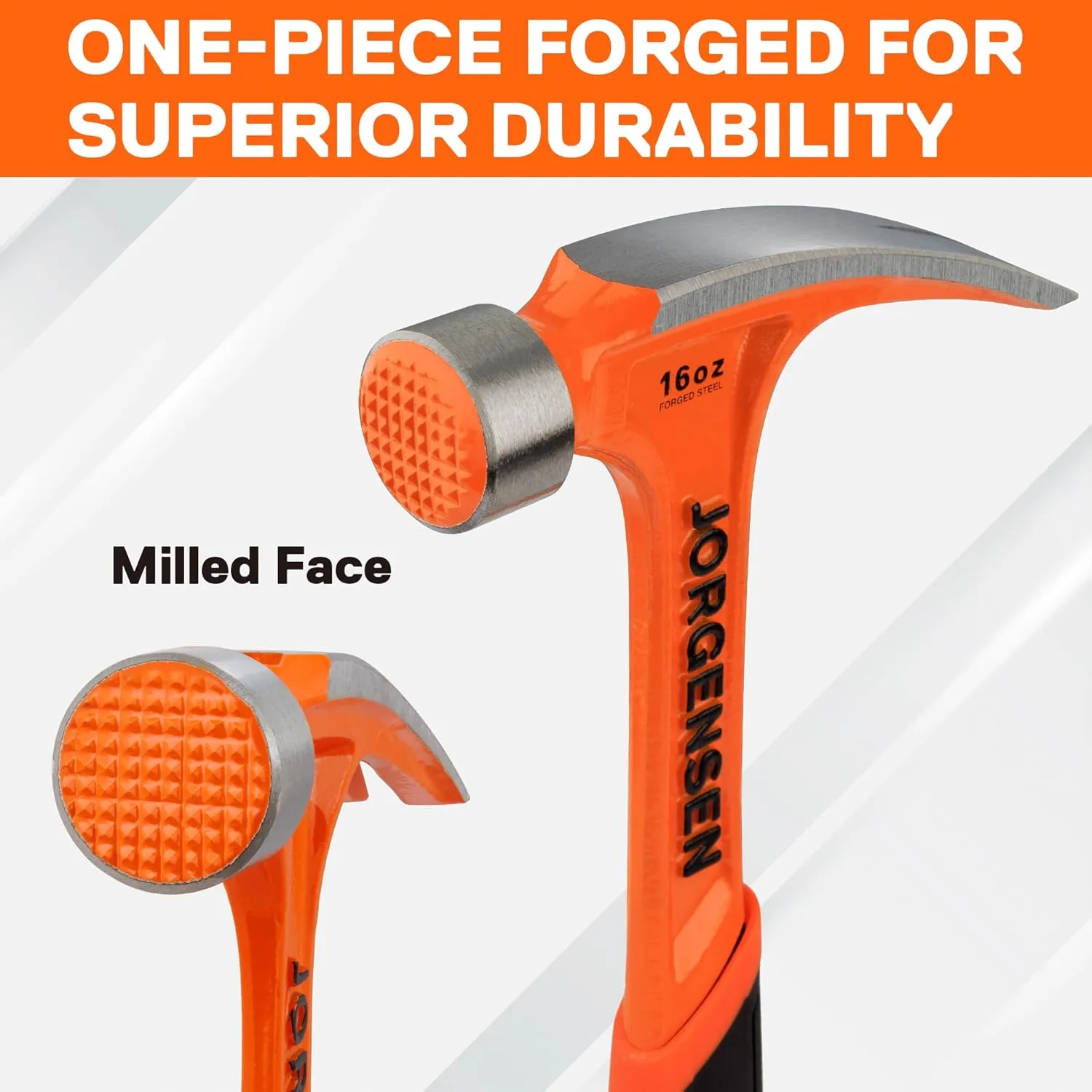 Jorgensen 16 oz Straight Claw Hammer, Rip Claw Hammer with Milled Face & Shock Reduction Grip, Heavy Duty One-piece Forged Hammer
