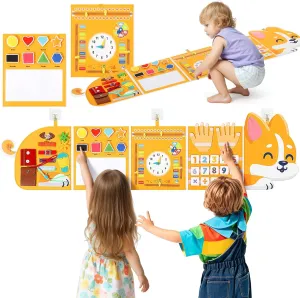 Joyibay Corgi Montessori Busy Board for Toddlers 3-6 Yrs, 14-in-1 Sensory Wall Toy with Calendar Clock Drawing Board, Portable Felt Activity Panel Kid Interactive Toy Ideal Dog Lover Gift