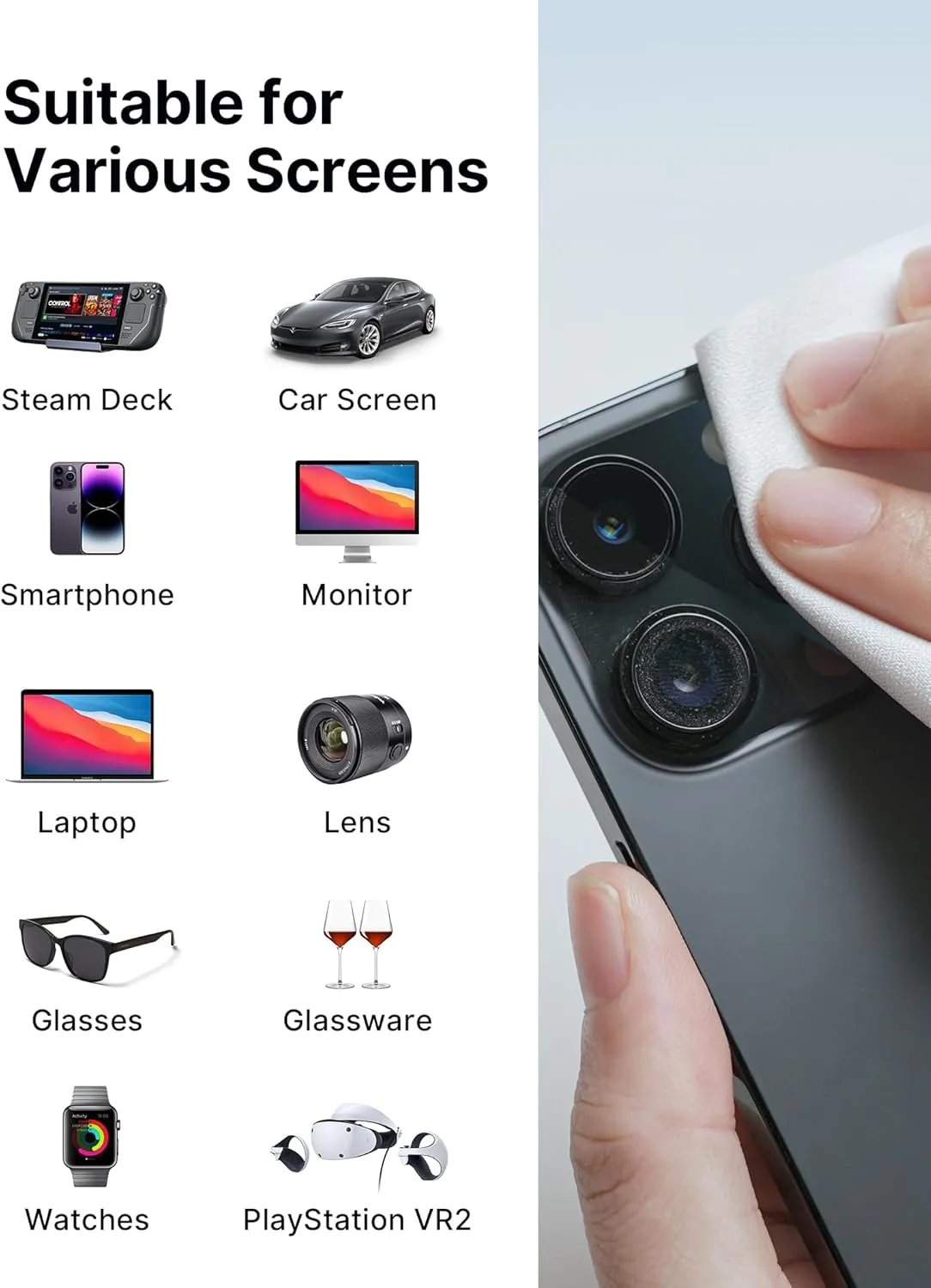 JSAUX Microfiber Cleaning Cloth (100 Total) for Steam Deck| Eye Glass Disposable Clean Cloth | Safe for Lens, Eyeglasses, Glasses, Screens, Cameras, iPad, iPhone, Cell Phone, LCD TV Screens and More