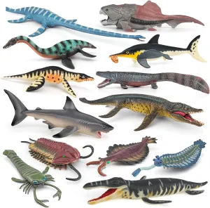 Jumbo Sea Creatures Toys Playset 13PCS Large Prehistoric Ocean Toys Figurines Replica of Mosasaurus Plesiosaur Dinosaur Figures Collection Sea Animals for Toddler Boys Dino Toy Kids Birthday Gift