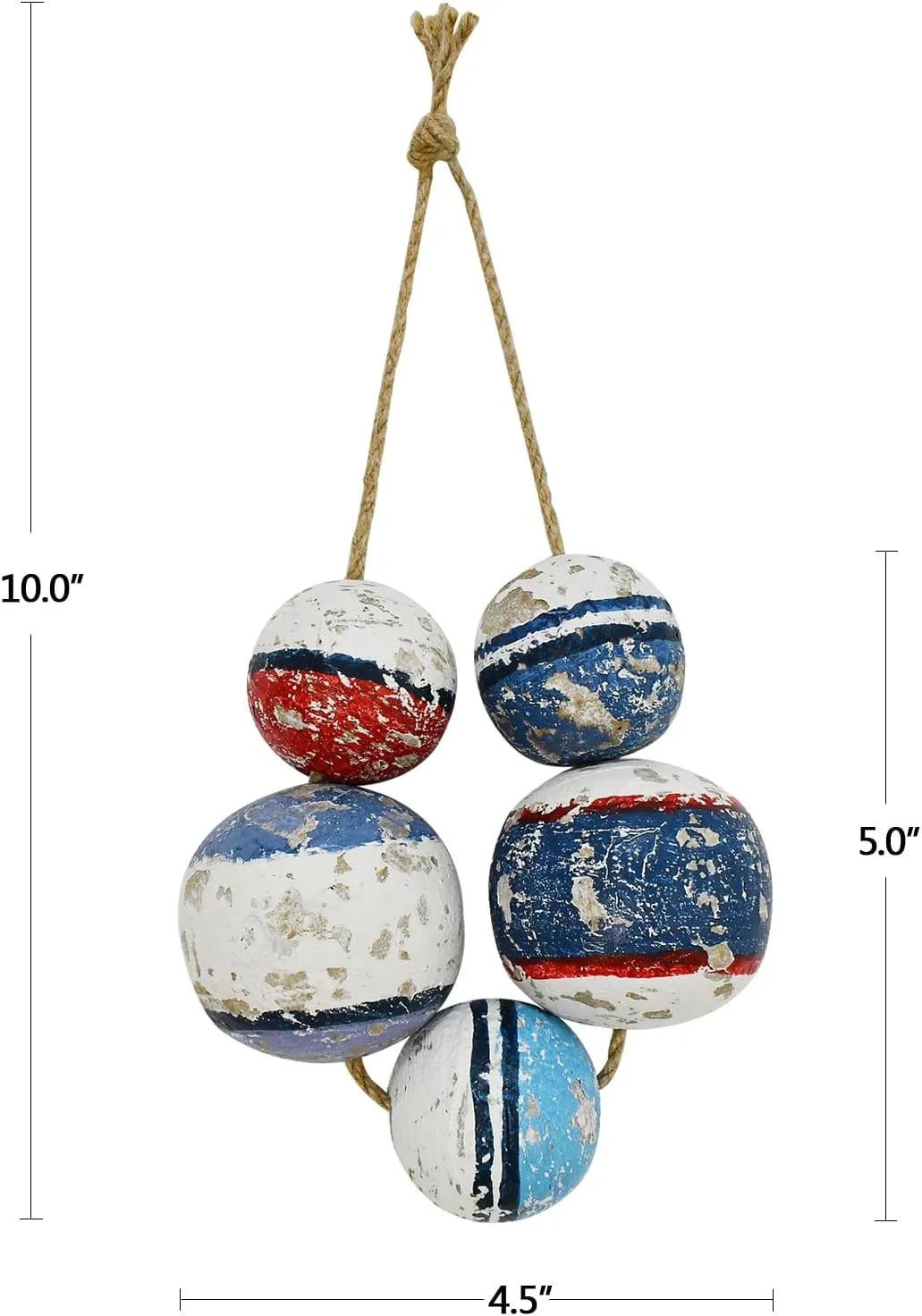 K KILIPES Rustic Wood Fishing Float Hanging Ornaments Beach Wall Decor Decorative Rope Balls Fishing Buoy Coastal Wall Sculpture Nautical Wall Art Decoration for Home Bathroom Living Room Bedroom