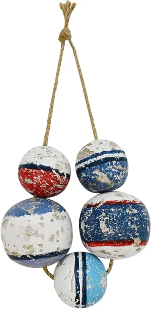 K KILIPES Rustic Wood Fishing Float Hanging Ornaments Beach Wall Decor Decorative Rope Balls Fishing Buoy Coastal Wall Sculpture Nautical Wall Art Decoration for Home Bathroom Living Room Bedroom