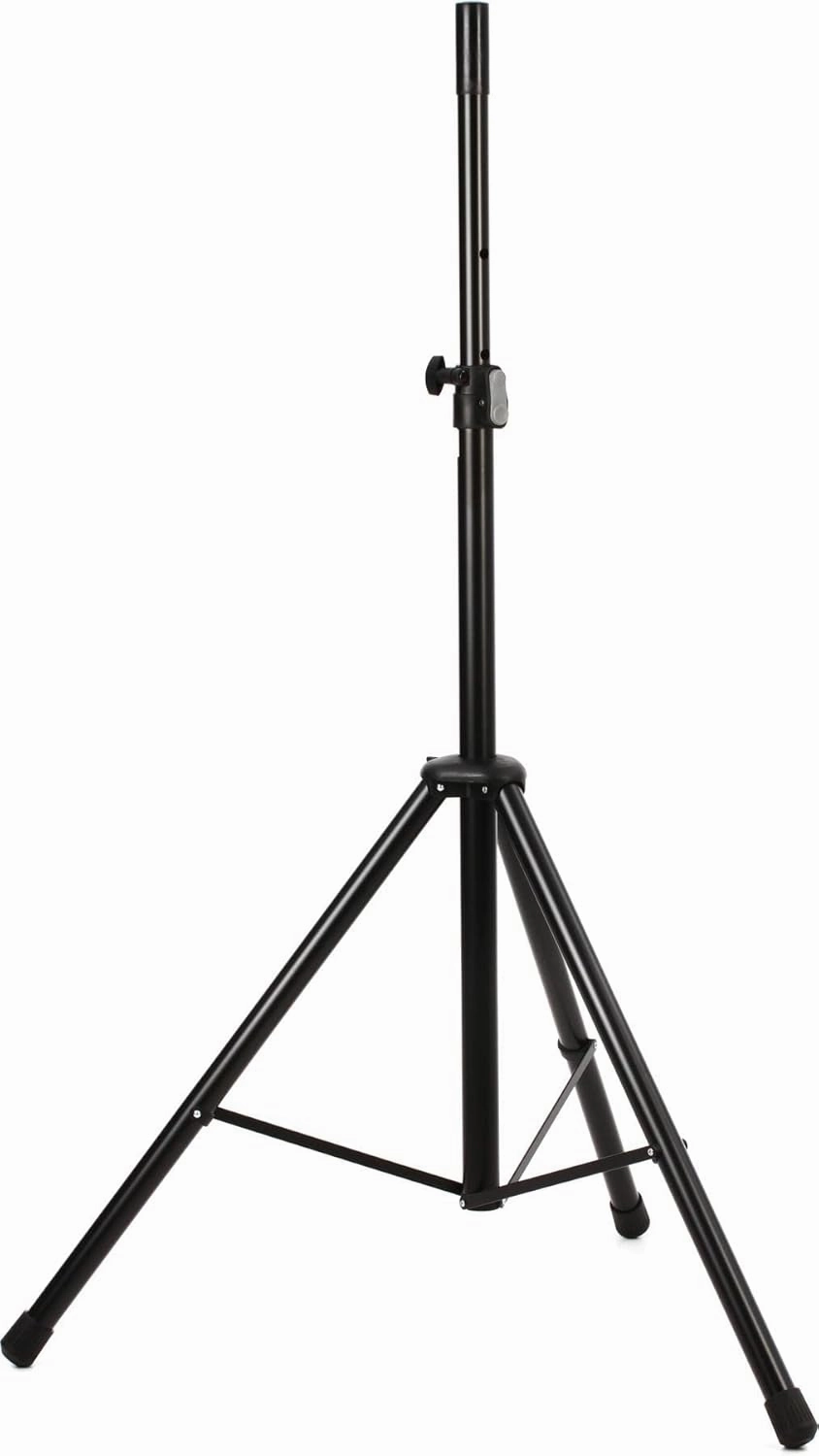 K&M König & Meyer 21436.177.55 Speaker Stand | Height Adjust w/Push-Button Lock | Cross Leg Brace | Light-Folds Compact | Mounting Aide/Adaptor Sleeve Included | Max Load 88 lbs | German Made | Black