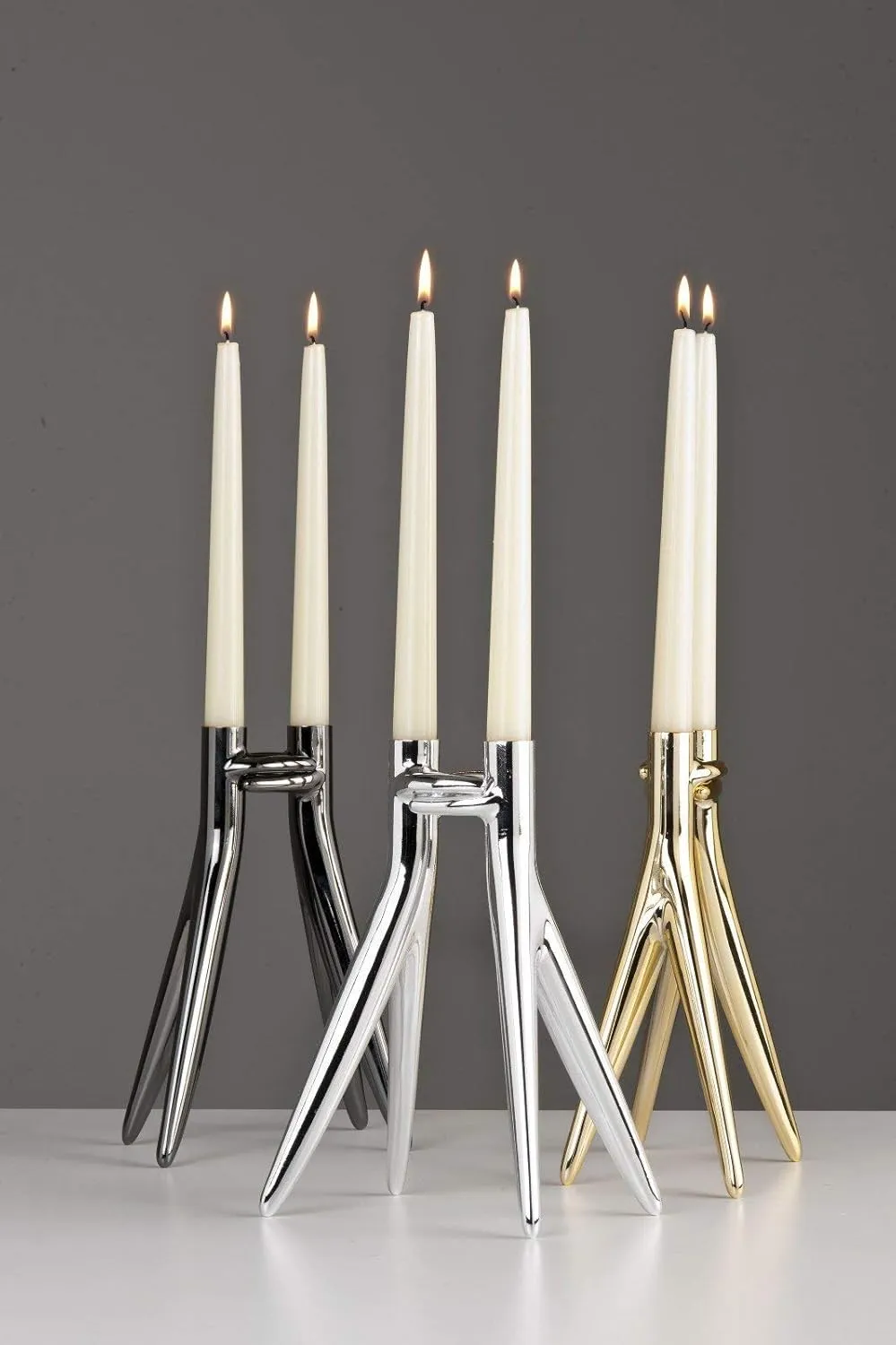 Kartell Abbracciaio Candle Holders by Philippe Starch with Abroise Maggiar, Pack of 4, Glossy Chrome