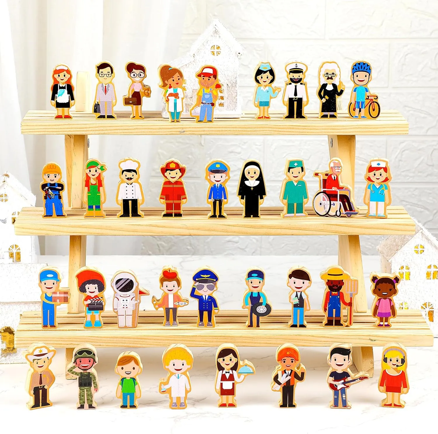 Kathfly 36 Pcs Wooden Community Helpers Community Wooden Toy Preschool Little Professionals Block Character Set Multicultural Career Figurines Creative Play Social Emotional Learning Wood People Toy