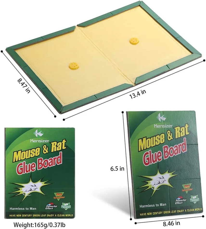 Kensizer 12-Pack Mouse Rat Glue Trap, Super Sticky Adhesive Glue Board Traps for Mice Rats Catches Indoor&Outdoor, Trampas para Ratones, Extra Strength Heavy Duty Large Size Pads