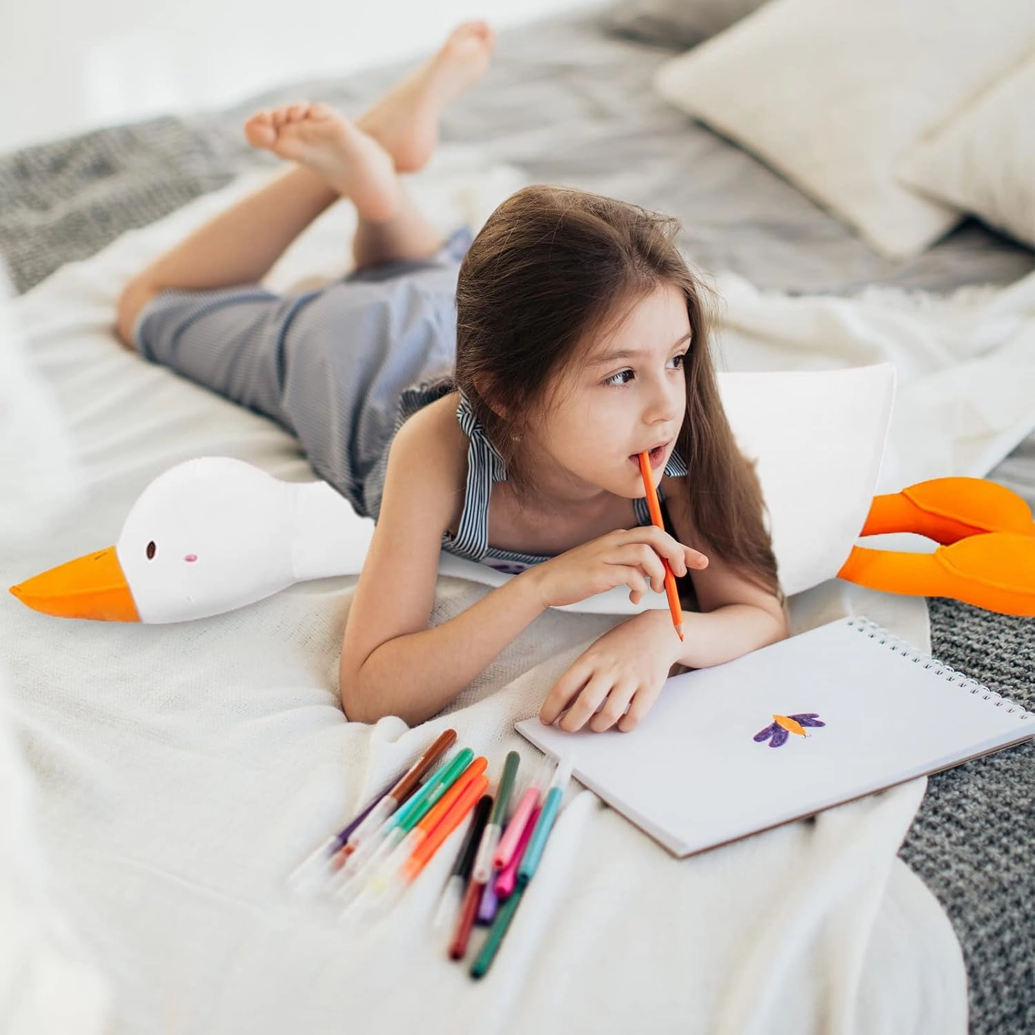 kewo Duck Plush Pillow Stuffed Animal Toy, Cute Giant Goose Plush Duck Stuffed Animal,Super Soft Hugging Pillow for Kids Bedding (White,33.4 in)…
