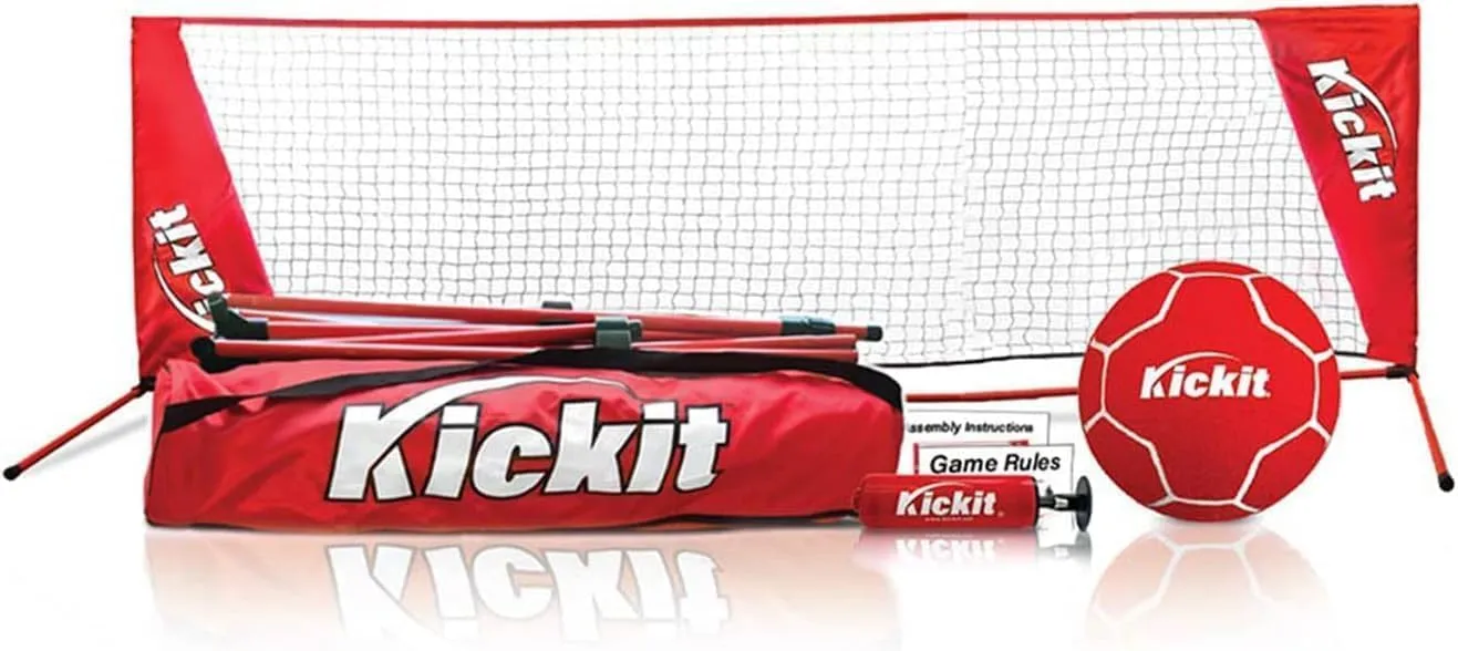 Kickit Soccer Tennis Game Set Where Soccer Meets Tennis | Portable 12' Wide x 3' High | Net & Unique Soccer Tennis Ball | Play Outdoors, Indoors, Backyard Beach (Red, 12'W X 3'H)