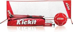 Kickit Soccer Tennis Game Set Where Soccer Meets Tennis | Portable 12' Wide x 3' High | Net & Unique Soccer Tennis Ball | Play Outdoors, Indoors, Backyard Beach (Red, 12'W X 3'H)