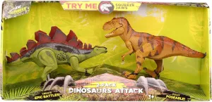 Kid Galaxy: Dinosaur Attack Figures: Lights & Sounds - Stegosaurus & T Rex - 2 Articulated Dino Set, Realistic Posable Toys, Kids Ages 3 