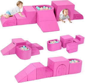 Kidirect Foam Climbing Blocks, 6 Pieces Climbing Toys for Toddlers 1-3 Inside with Baby Ball Pit &Crawling Tunnel, Soft Play Foam Blocks for Toddlers 1-3 Baby Climbing Gym for Kids' Indoor Climbers