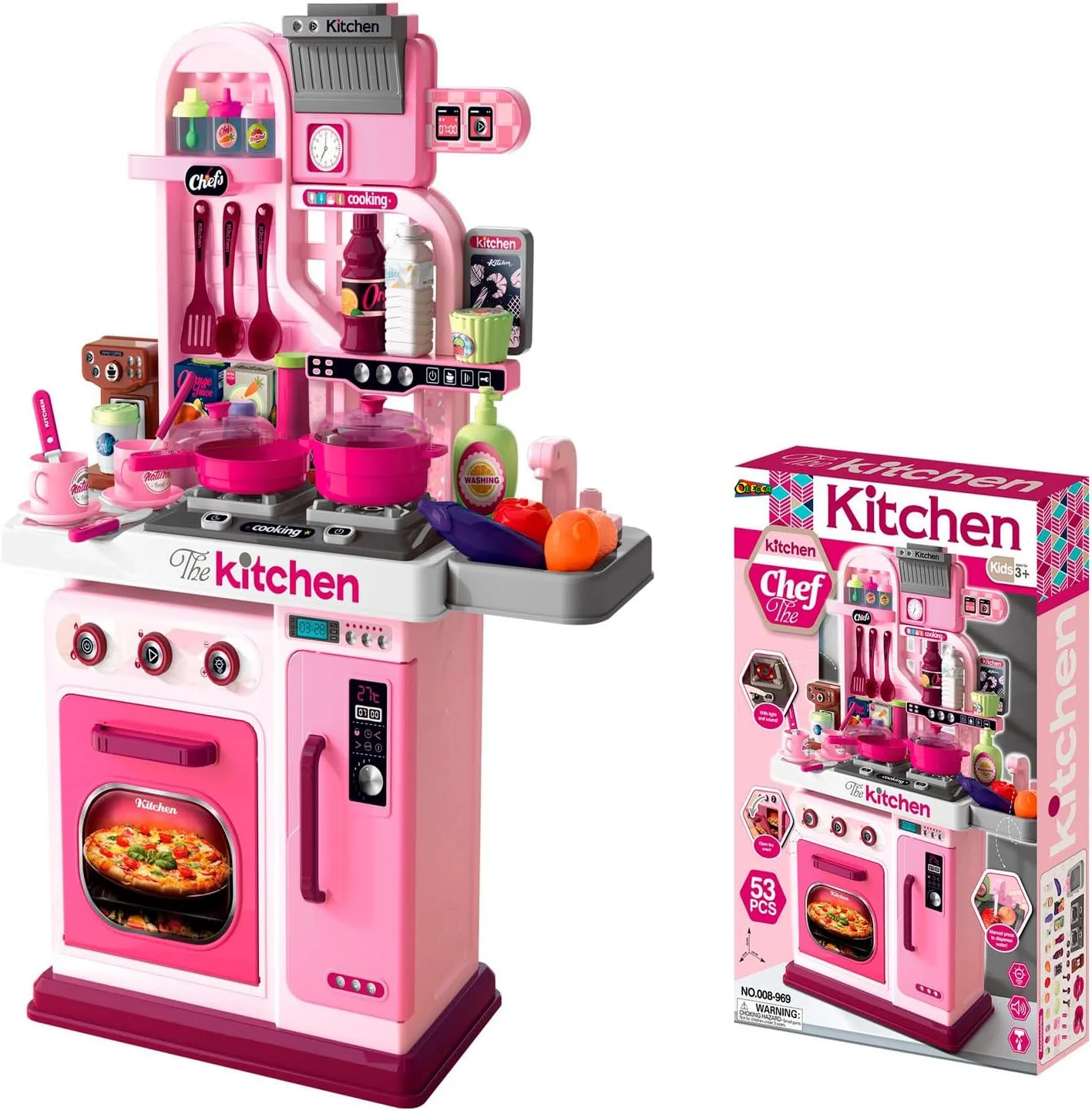 Kids Kitchen Playset — Toy Stove with Lights & Sound, Sink with Running Water, Oven, 53 Accessories & Cooking Tools, Pretend Cooking Gift for Girls Ages 3 