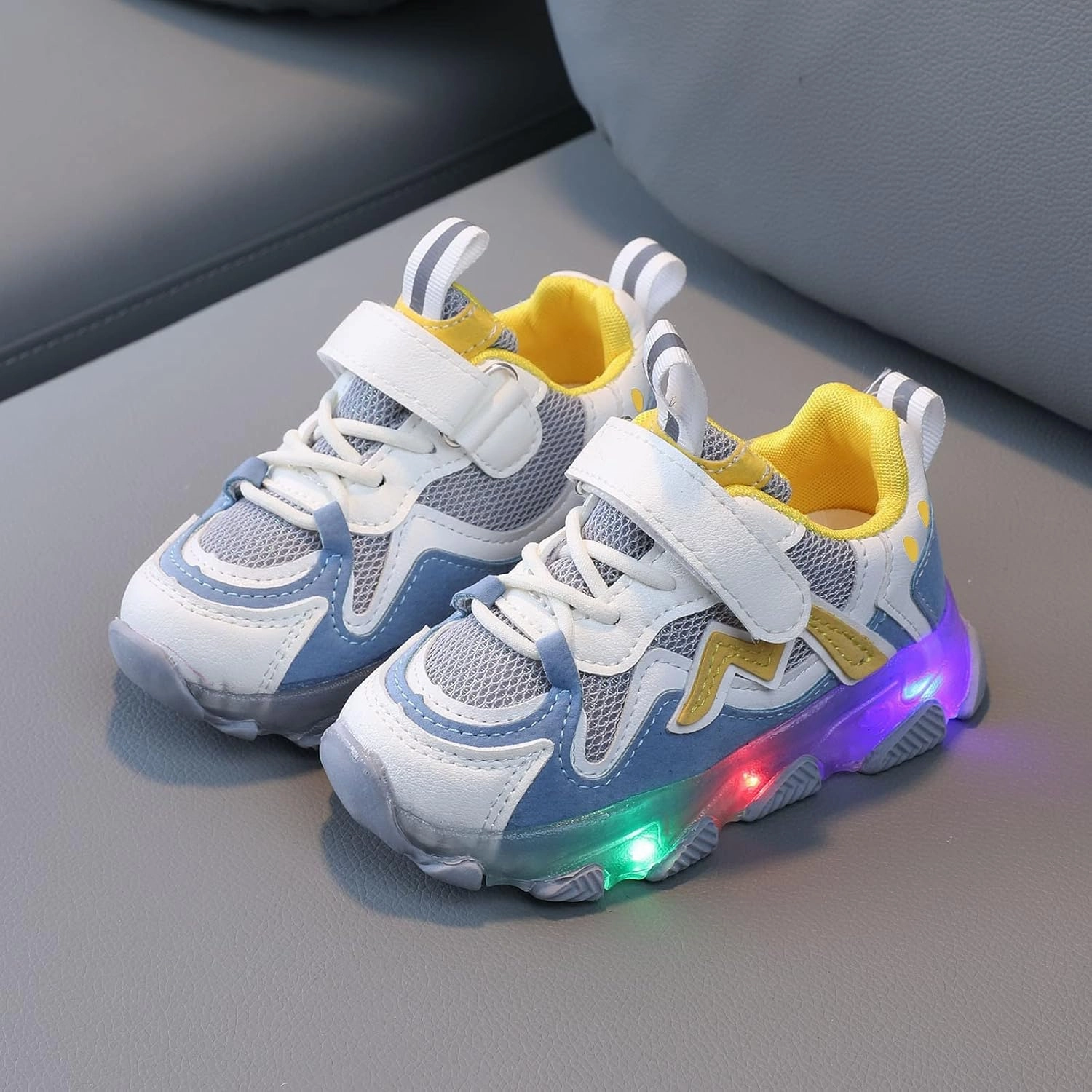 Kids LED Sneakers for Boys Hook&Loop Low Light Up Shoes LED Girls USB Recharging Breathable Sport Walking Shoes