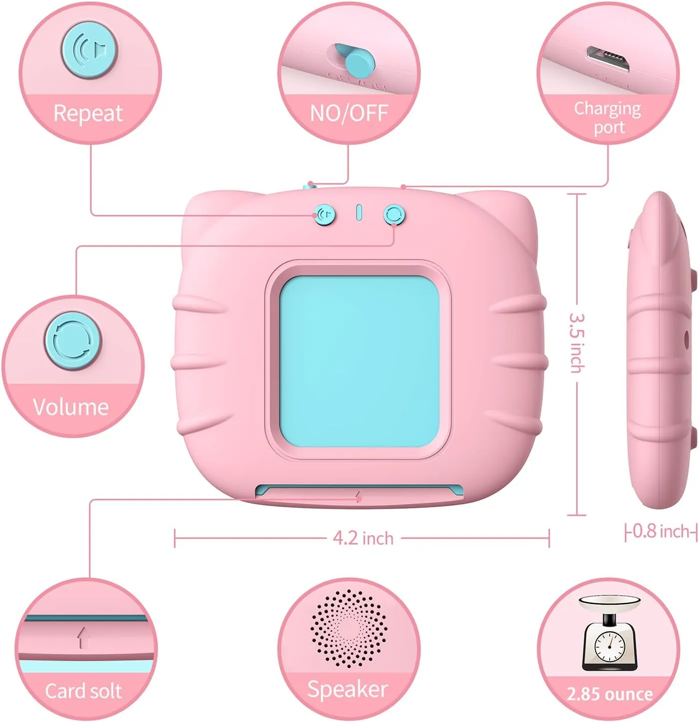 Kidzdo Educational Learning Toys for Toddlers, 540 Sight Words Talking Flash Cards with Music, Montessori Pocket Speech Therapy Toys, Teaching/Birthday Gifts for Ages 2 3 4 5 Years Old Girls (Pink)