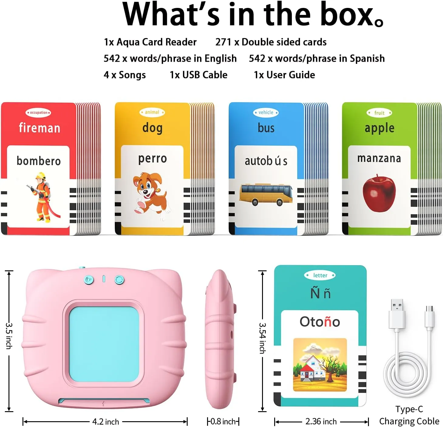 Kidzdo Spanish and English Audible Toys with Music, Bilingual Talking Flash Cards for Toddler/Beginning, ABC,Numbers,Colors,Shapes,Español/English Talking Flash Cards for Preschool,Kindergarten