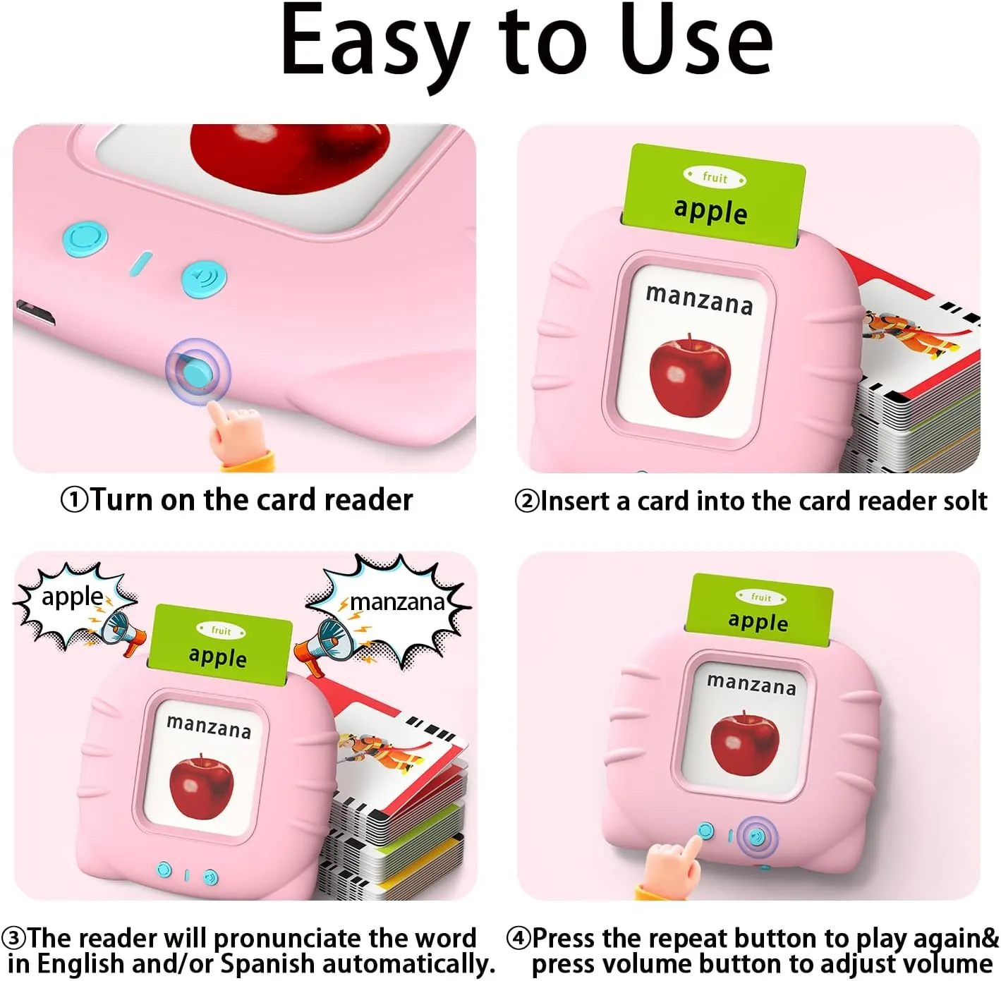 Kidzdo Spanish and English Audible Toys with Music, Bilingual Talking Flash Cards for Toddler/Beginning, ABC,Numbers,Colors,Shapes,Español/English Talking Flash Cards for Preschool,Kindergarten