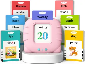 Kidzdo Spanish and English Audible Toys with Music, Bilingual Talking Flash Cards for Toddler/Beginning, ABC,Numbers,Colors,Shapes,Español/English Talking Flash Cards for Preschool,Kindergarten
