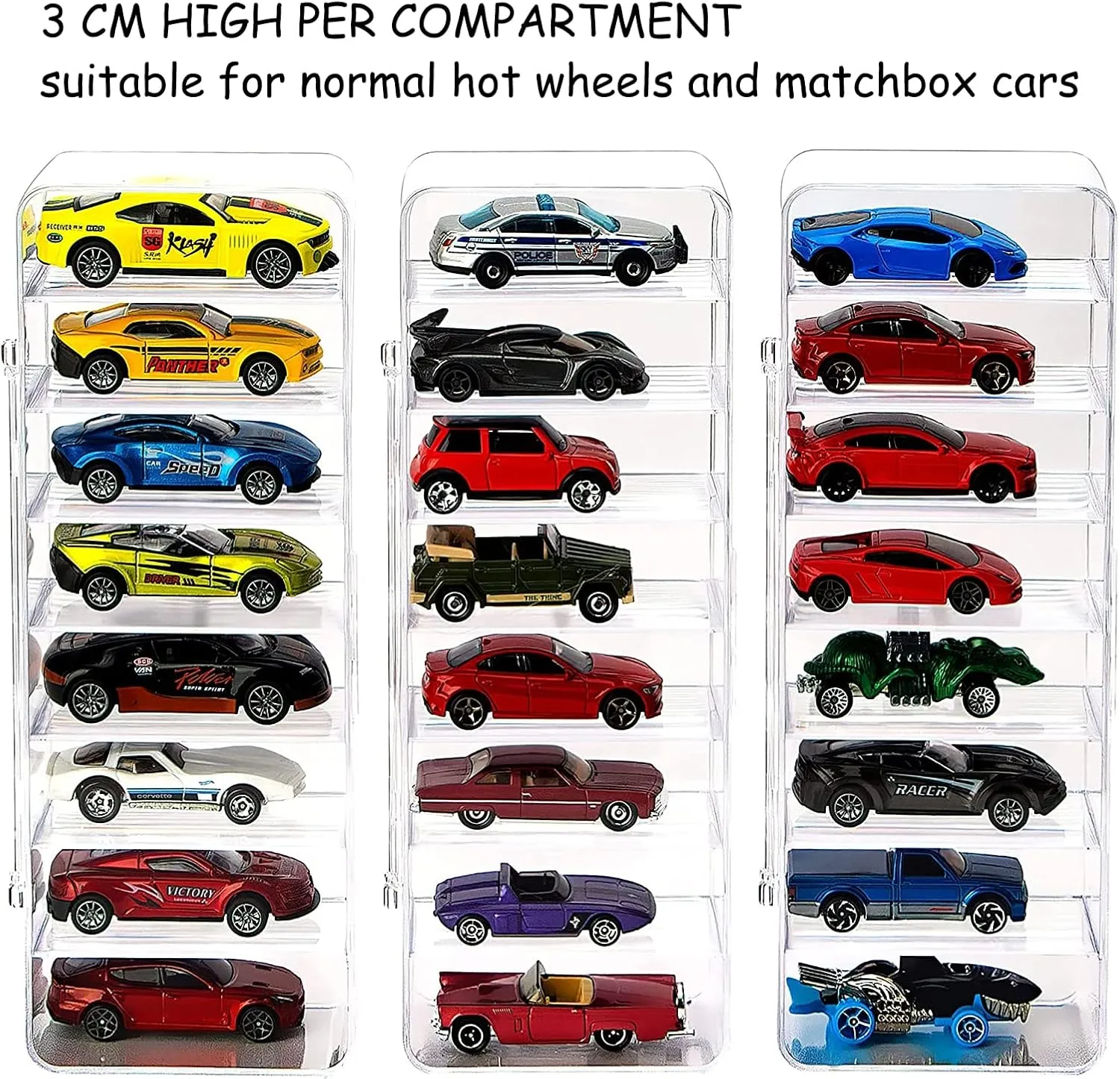 KISLANE 24 Toy Cars Display Case Compatible with Toy Cars, Transparent Acrylic Display Case Matchbox Cars