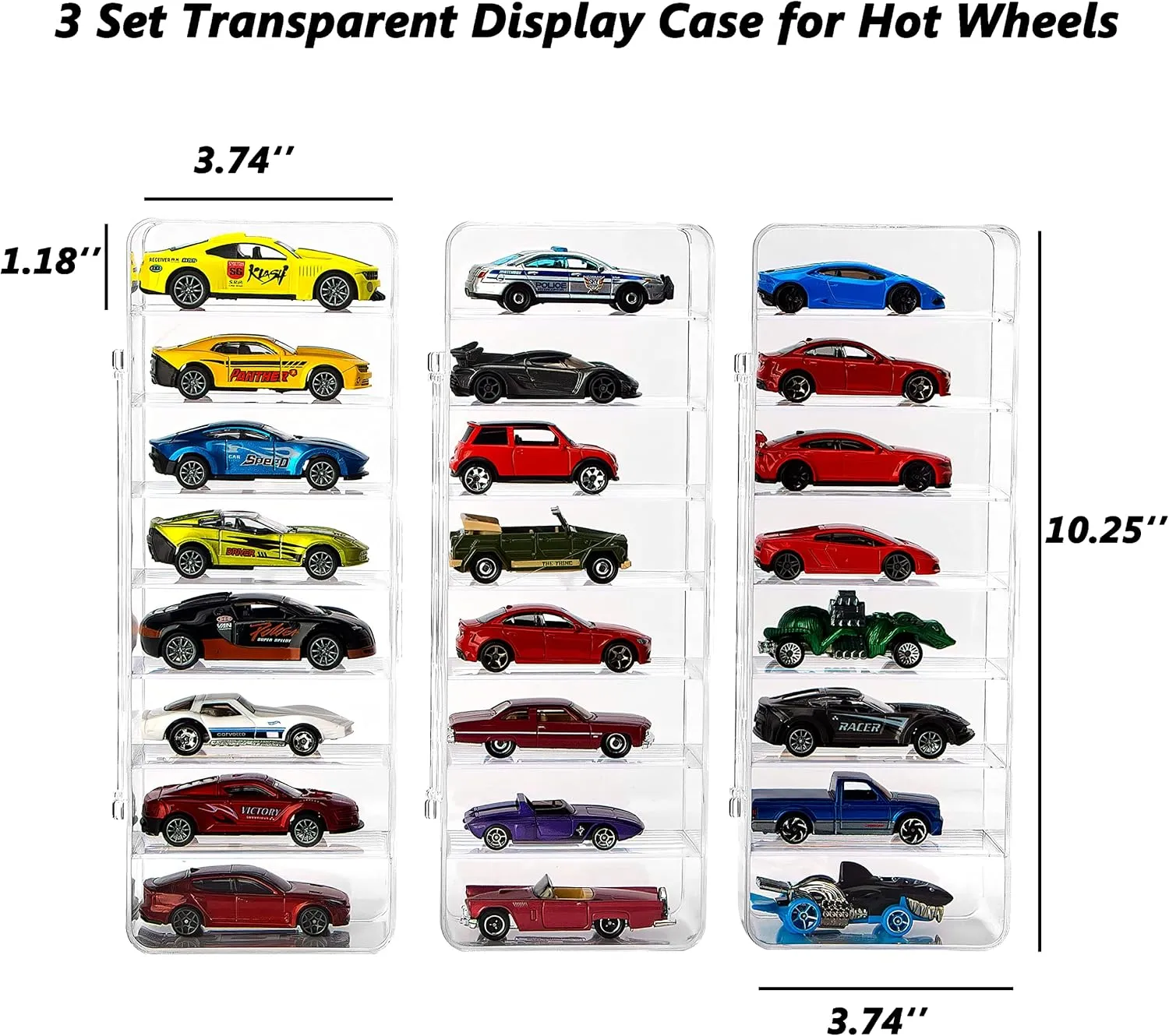 KISLANE 24 Toy Cars Display Case Compatible with Toy Cars, Transparent Acrylic Display Case Matchbox Cars