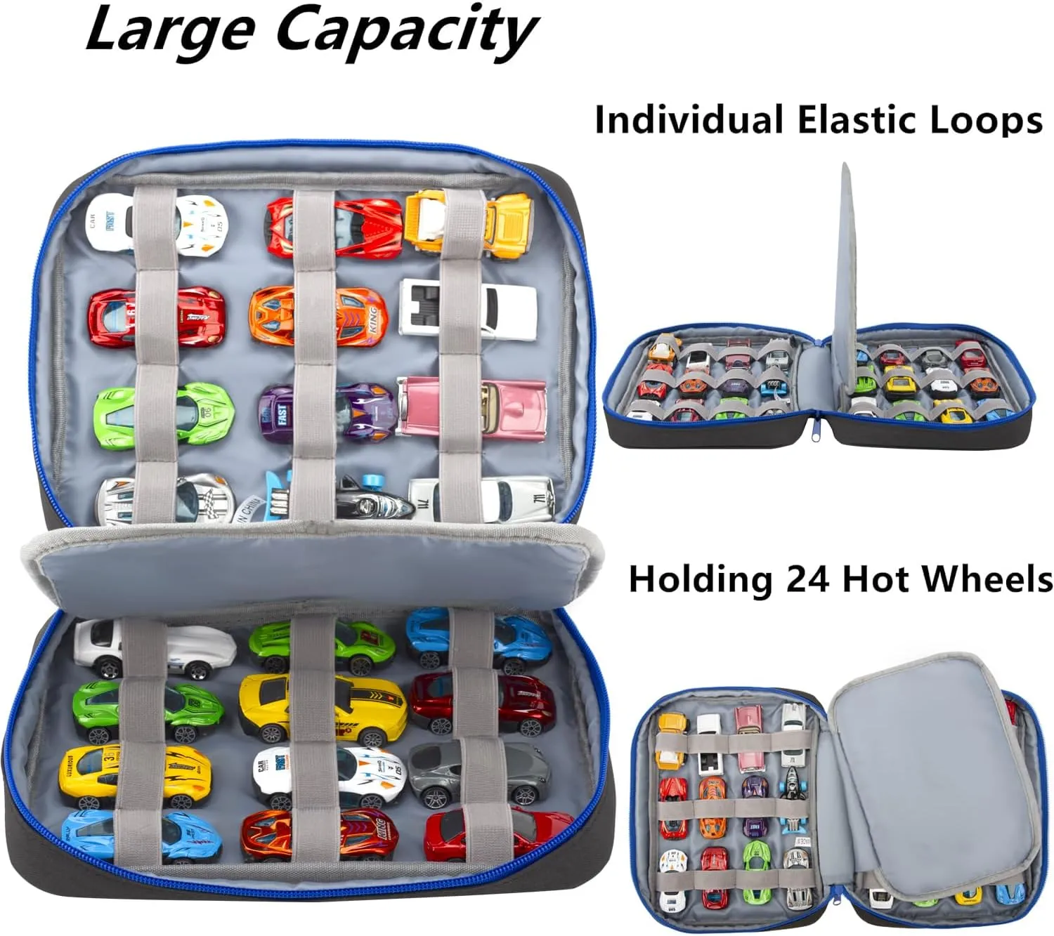 KISLANE 24 Toy Cars Storage Compatible with 24 Matchbox Cars, Mini Toys, Kids Bag (Black)