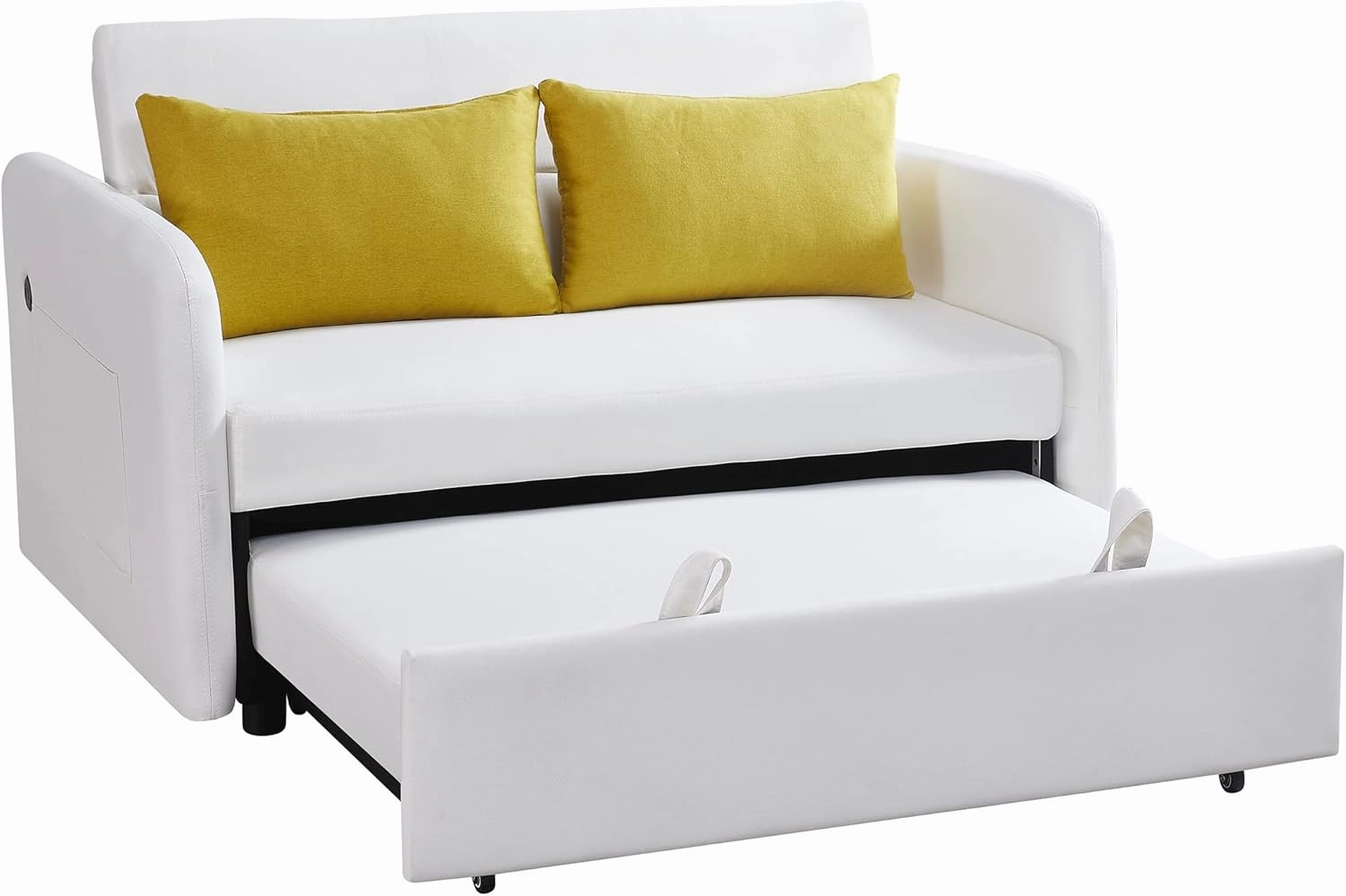 KLMM Modern Convertible Sofa Bed, Multi-Functional Adjustable Lounge Chaise Armchair with Arm Pocket, USB Port and 2 Pillows, Pull Out Bed for Living Room Office (Beige*M*F)