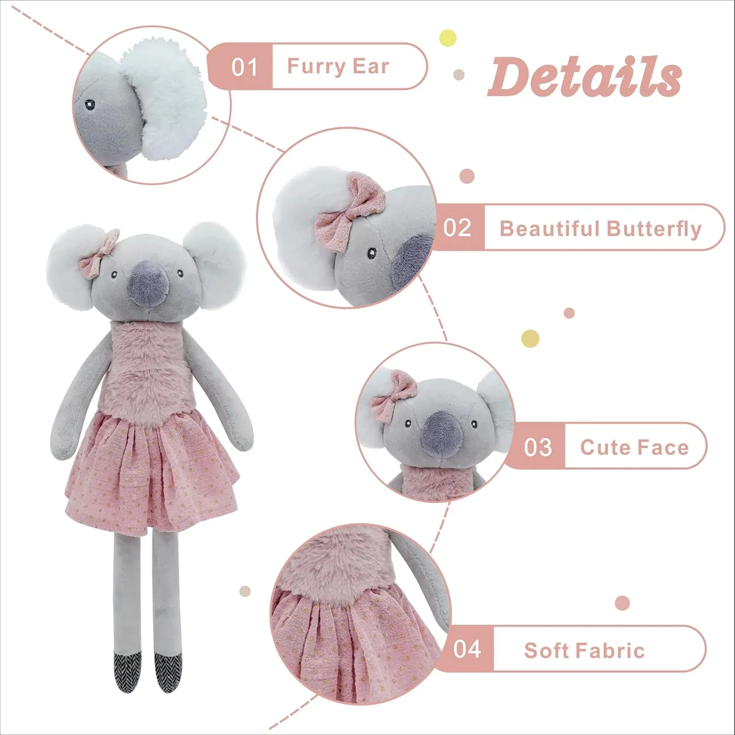 Koala Stuffed Animals for Girls,15.7" Girl Koala Plushies with Skirt,Cute Stuffed Animal for Girls