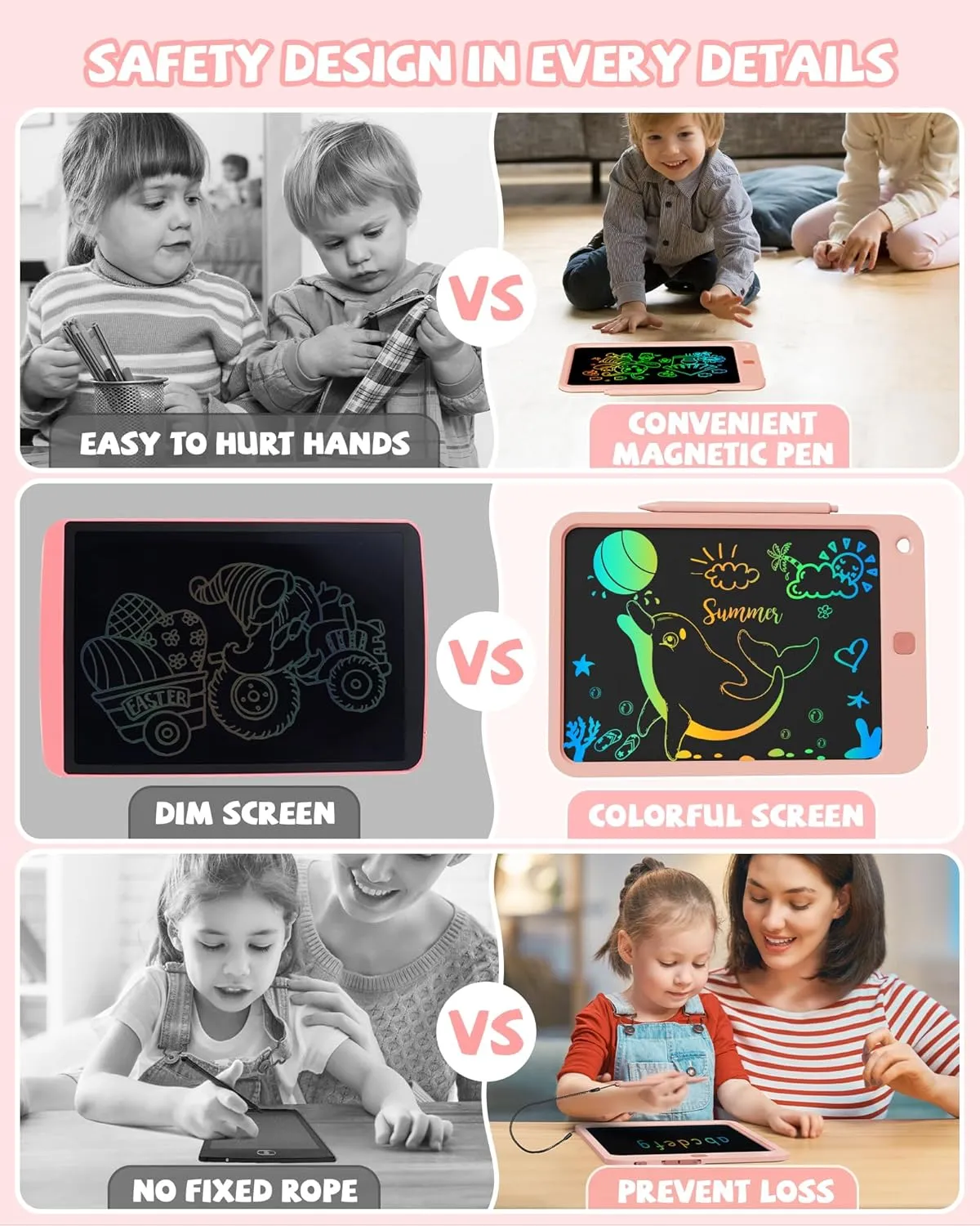KOKODI LCD Writing Tablet for Kids, 10 Inch Colorful Drawing Tablet, Educational Learning Kids Toys for Age 3-12 Years Old, Toddler Doodle Board, School Supplies for Girls, Birthday Gifts 5-7