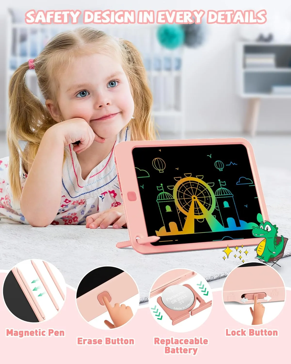 KOKODI LCD Writing Tablet for Kids, 10 Inch Colorful Drawing Tablet, Educational Learning Kids Toys for Age 3-12 Years Old, Toddler Doodle Board, School Supplies for Girls, Birthday Gifts 5-7
