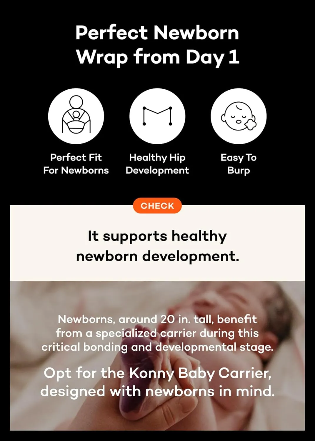 Konny New and Improved Baby Carrier Flex SoftBreeze(Includes Head Support) - Adjustable, Easy to Wear and Wrap Baby Sling, Perfect for Newborn Babies Essentials up to 44 lbs (XS-XL) - Black