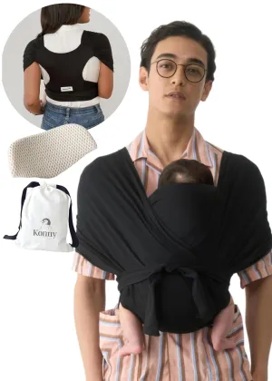 Konny New and Improved Baby Carrier Flex SoftBreeze(Includes Head Support) - Adjustable, Easy to Wear and Wrap Baby Sling, Perfect for Newborn Babies Essentials up to 44 lbs (XS-XL) - Black