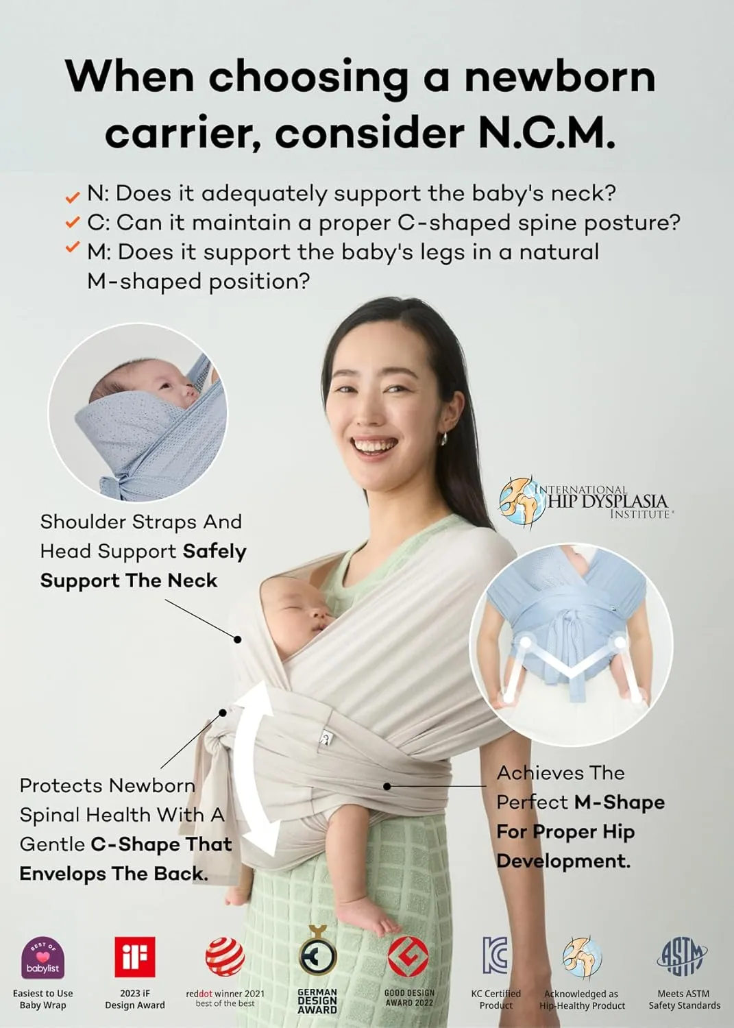Konny New and Improved Baby Carrier Flex SoftBreeze(Includes Head Support) - Adjustable, Easy to Wear and Wrap Baby Sling, Perfect for Newborn Babies Essentials up to 44 lbs (XS-XL) - Black