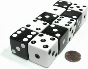 Koplow Games Set of 10 Inverse D6 25mm Large Opaque Jumbo Dice - 5 Each of White and Black
